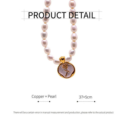 Vintage Bohemian Floral Round Pendant Necklace Women Fashion Chain Jewelry - Pearl-Rose