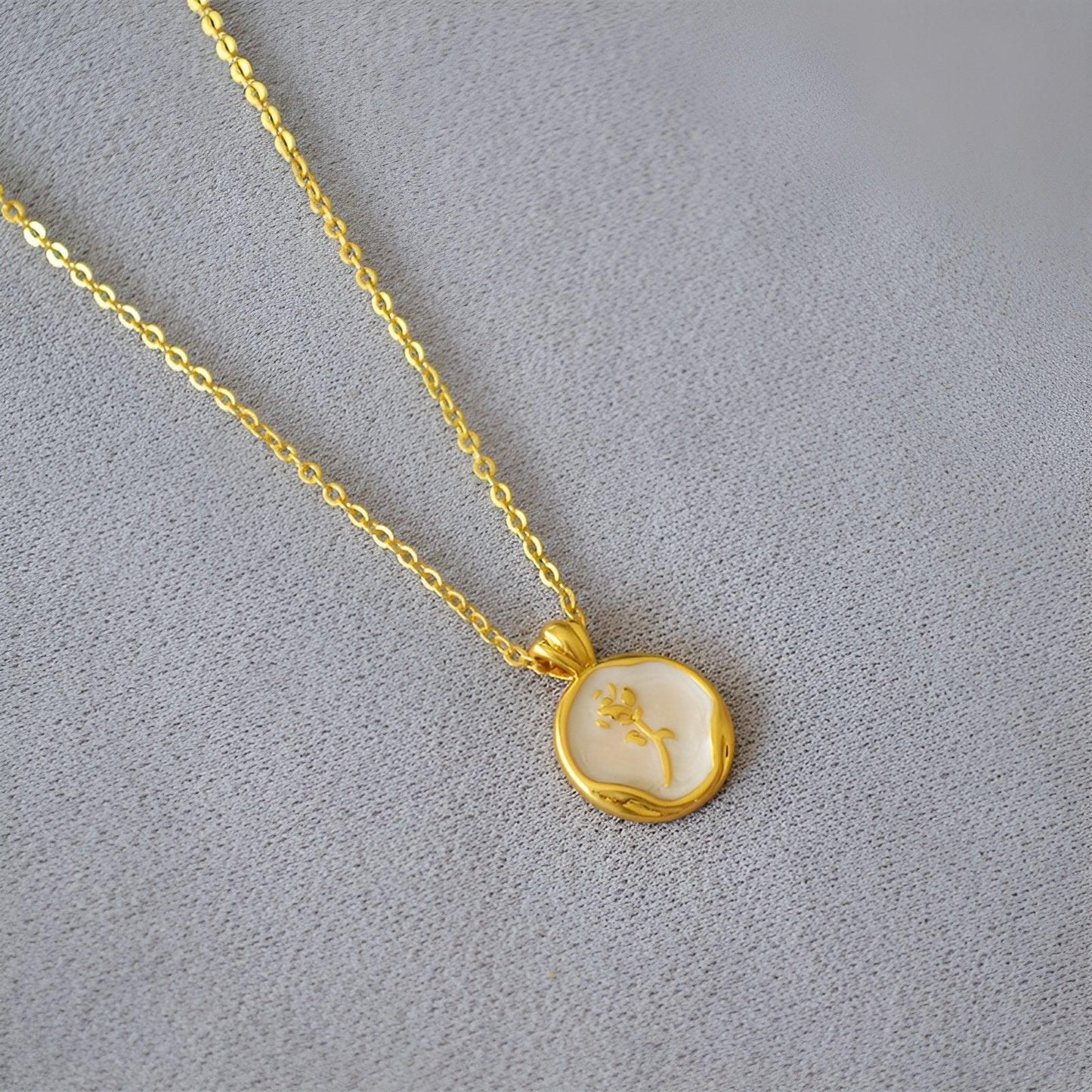 Vintage Bohemian Floral Round Pendant Necklace Women Fashion Chain Jewelry - Pearl-Rose