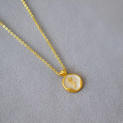 Vintage Bohemian Floral Round Pendant Necklace Women Fashion Chain Jewelry - Pearl-Rose