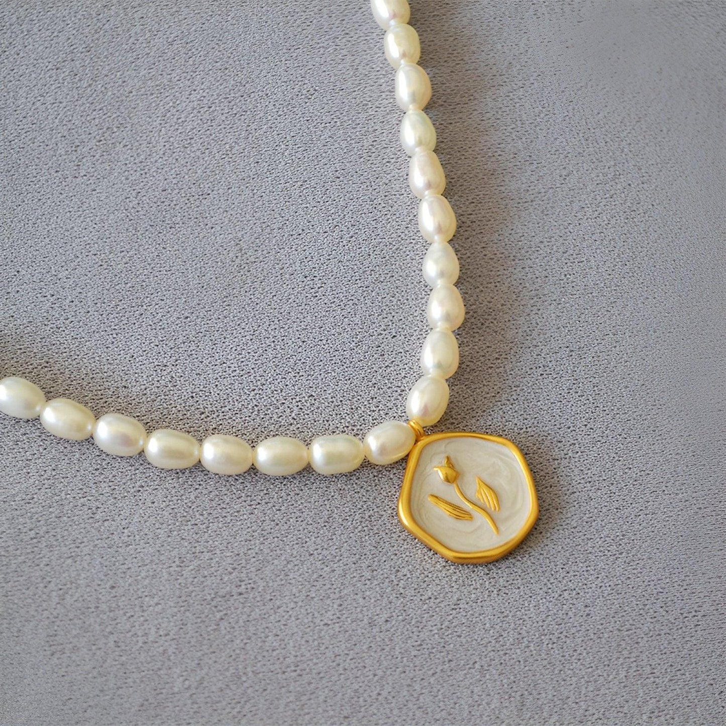 Vintage Bohemian Floral Round Pendant Necklace Women Fashion Chain Jewelry - Pearl-Rose