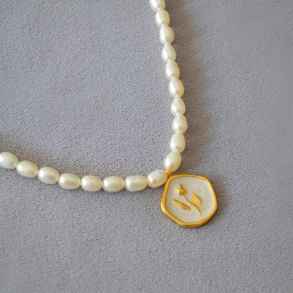 Vintage Bohemian Floral Round Pendant Necklace Women Fashion Chain Jewelry - Pearl-Rose