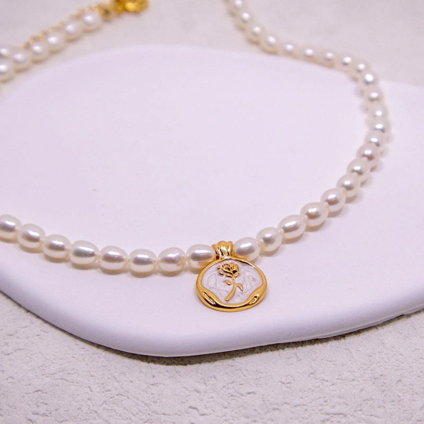 Vintage Bohemian Floral Round Pendant Necklace Women Fashion Chain Jewelry - Pearl-Rose