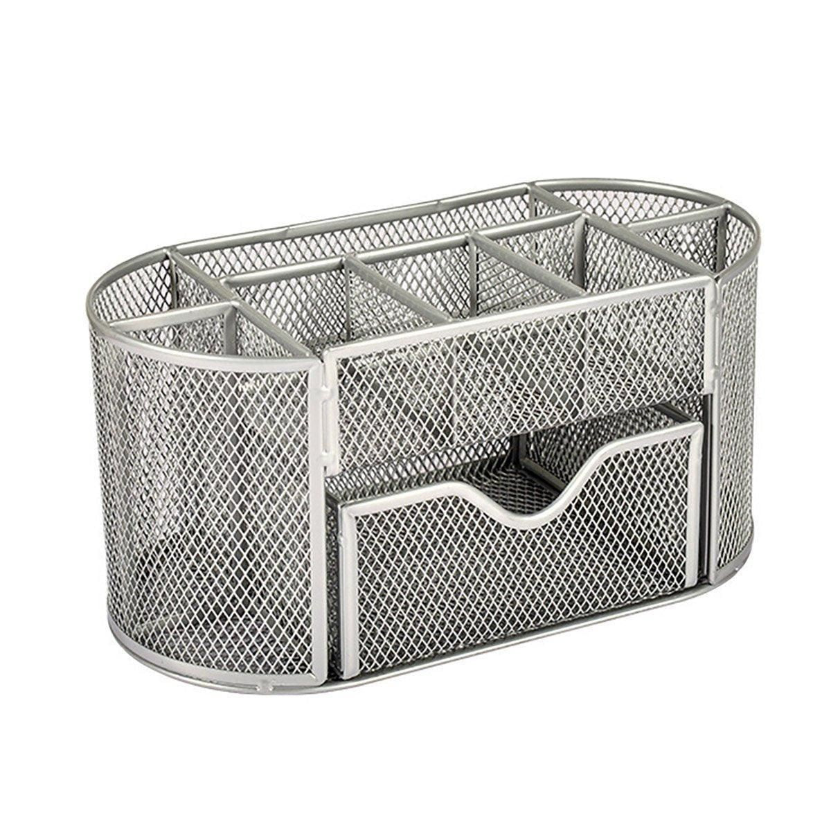 Creative Metal Desktop Pen Holder Multi-function Storage Box Organizer Rack - Grey