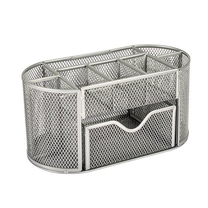 Creative Metal Desktop Pen Holder Multi-function Storage Box Organizer Rack - Grey