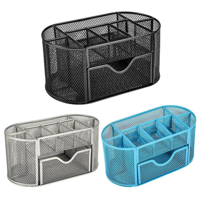 Creative Metal Desktop Pen Holder Multi-function Storage Box Organizer Rack - Grey