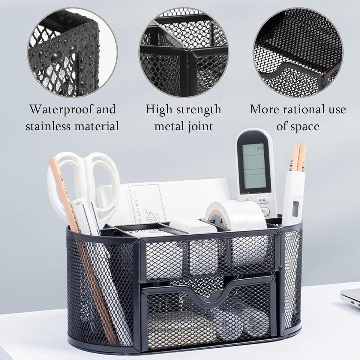 Creative Metal Desktop Pen Holder Multi-function Storage Box Organizer Rack - Grey