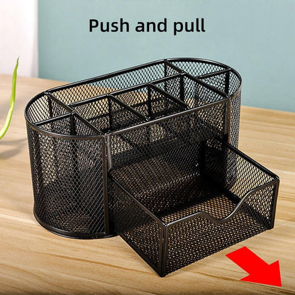 Creative Metal Desktop Pen Holder Multi-function Storage Box Organizer Rack - Grey