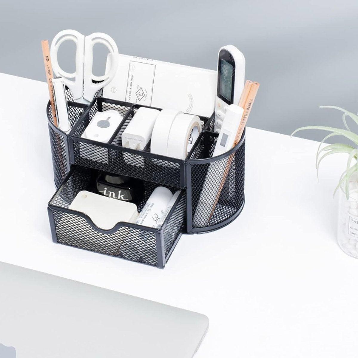 Creative Metal Desktop Pen Holder Multi-function Storage Box Organizer Rack - Grey