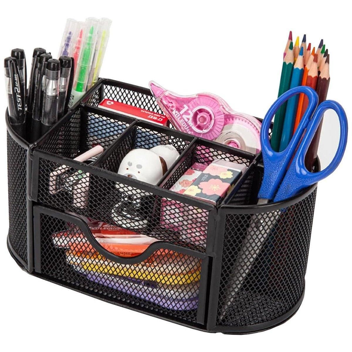 Creative Metal Desktop Pen Holder Multi-function Storage Box Organizer Rack - Grey