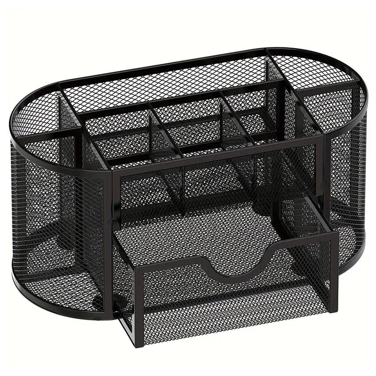 Creative Metal Desktop Pen Holder Multi-function Storage Box Organizer Rack - Grey