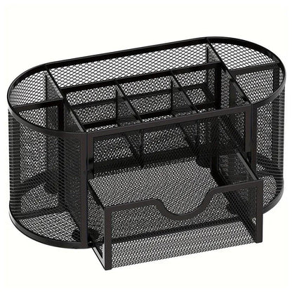 Creative Metal Desktop Pen Holder Multi-function Storage Box Organizer Rack - Grey