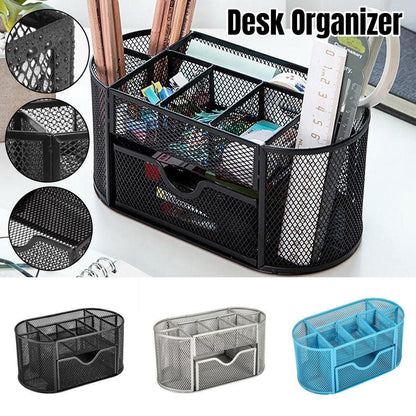 Creative Metal Desktop Pen Holder Multi-function Storage Box Organizer Rack - Grey