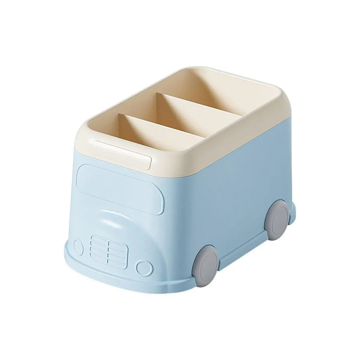 Cartoon Desktop Pen Holder Multi-Compartment Stationery Organizer Storage Box - Blue