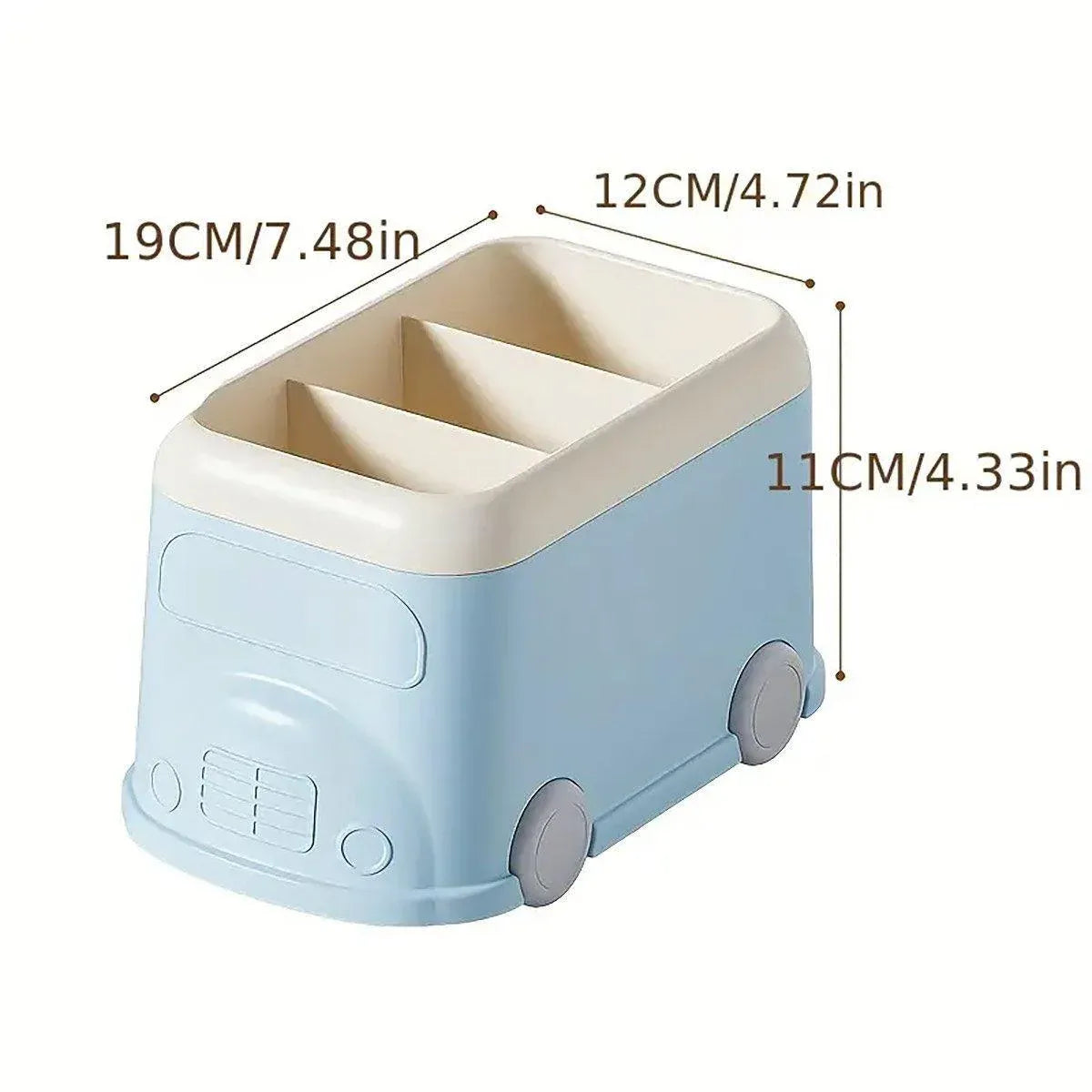 Cartoon Desktop Pen Holder Multi-Compartment Stationery Organizer Storage Box - Blue