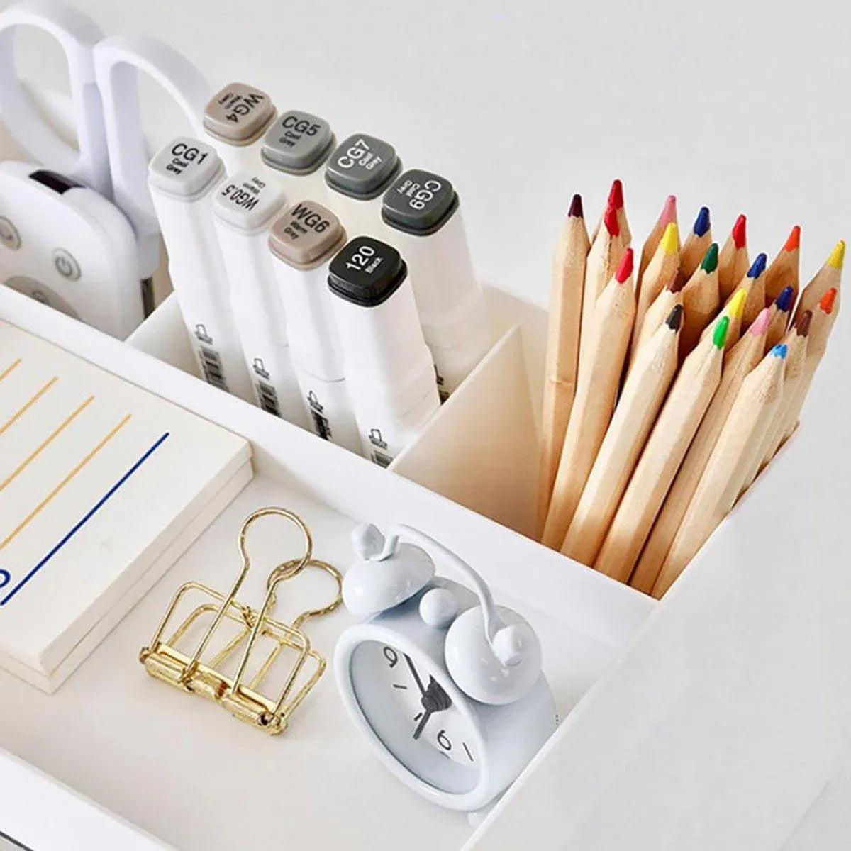 Large Capacity Pen Storage Box Desktop Organizer Multi-functional Stationery Box
