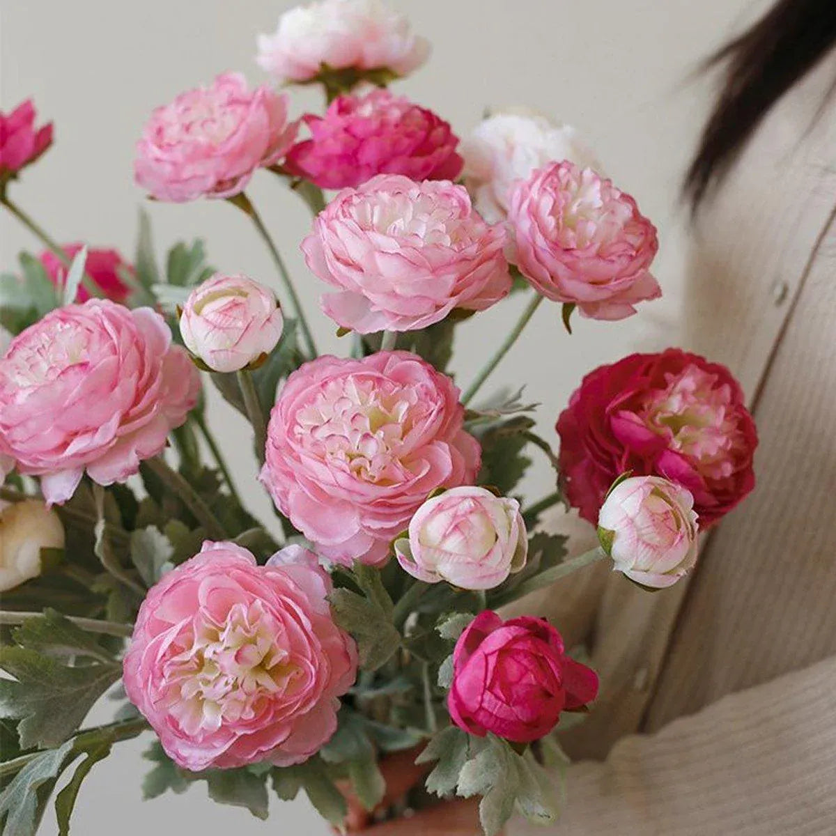 5pcs Artificial Peony Silk Flowers Bouquet Decor Faux Floral Arrangements - Champagne