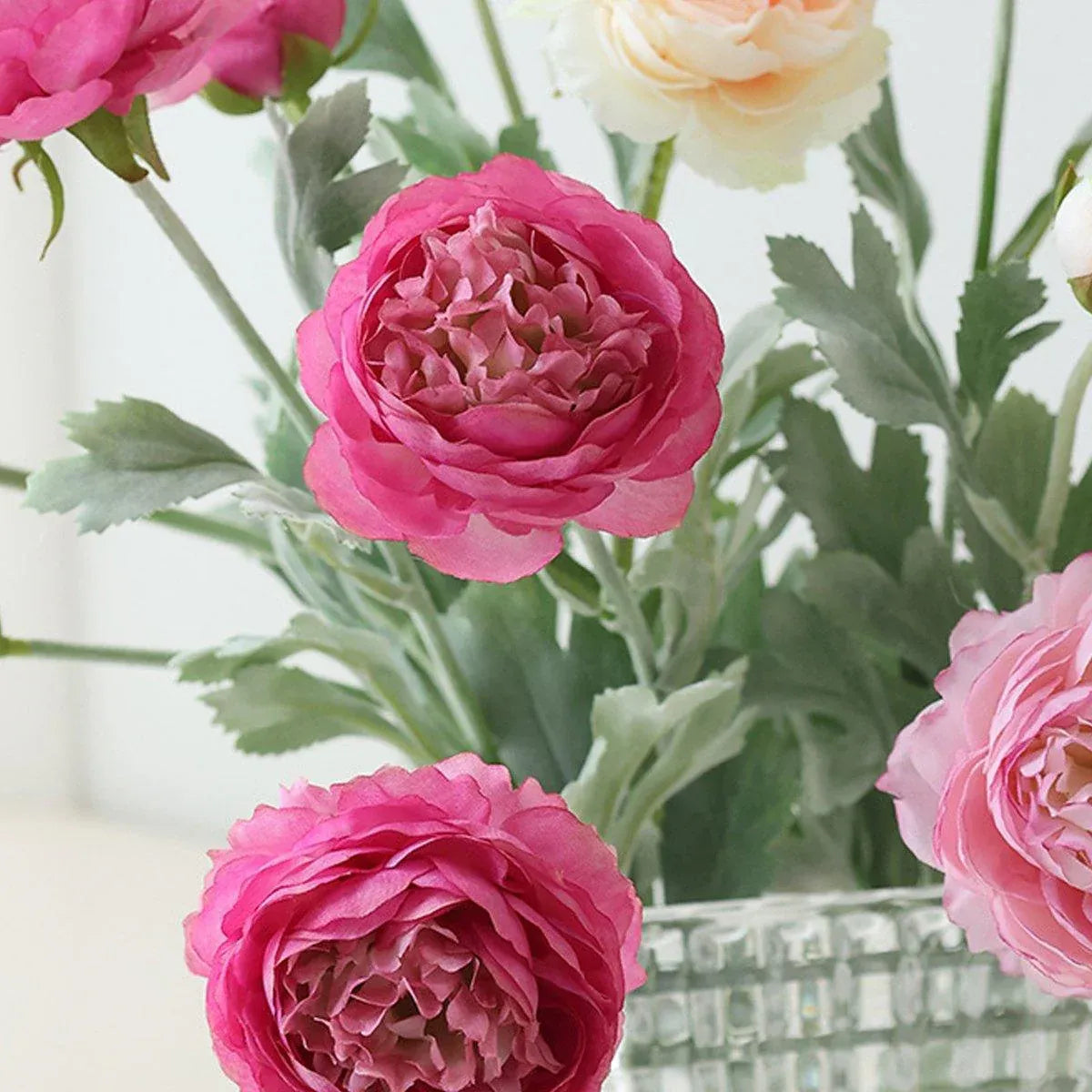 5pcs Artificial Peony Silk Flowers Bouquet Decor Faux Floral Arrangements - Champagne