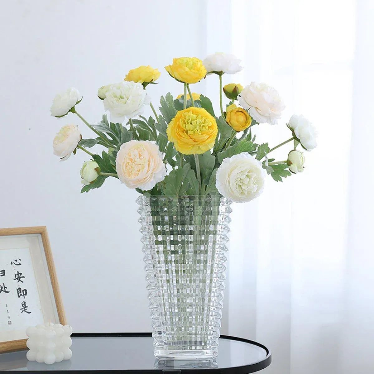 5pcs Artificial Peony Silk Flowers Bouquet Decor Faux Floral Arrangements - Champagne