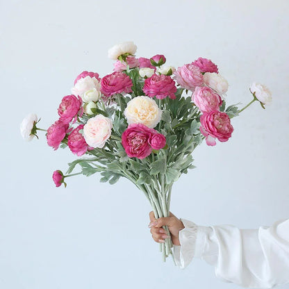 5pcs Artificial Peony Silk Flowers Bouquet Decor Faux Floral Arrangements - Champagne