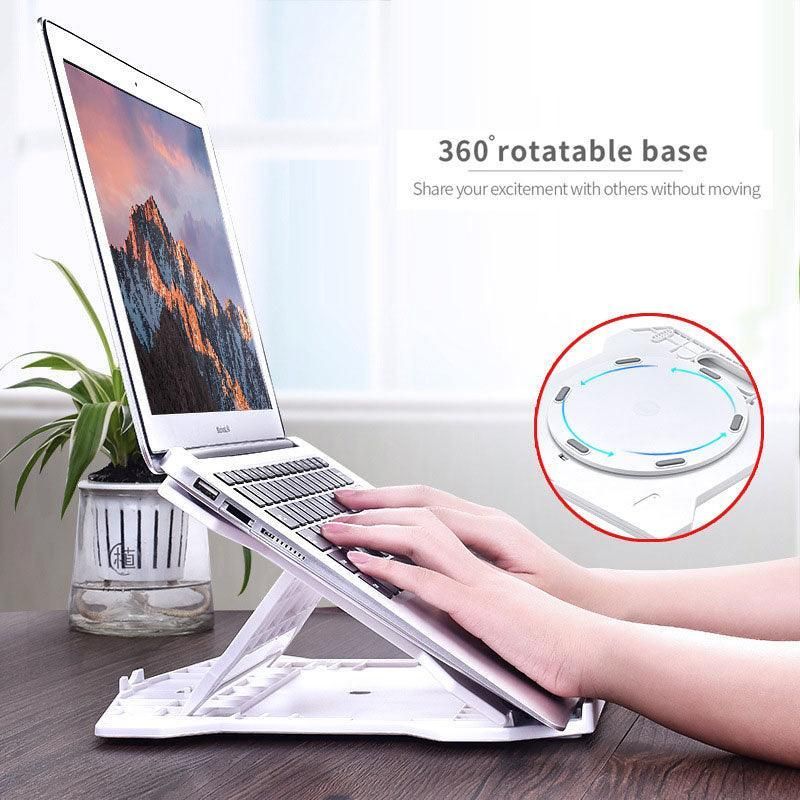 Adjustable Laptop Stand with 360-Degree Base for Desk Riser Home Office Holder - Black