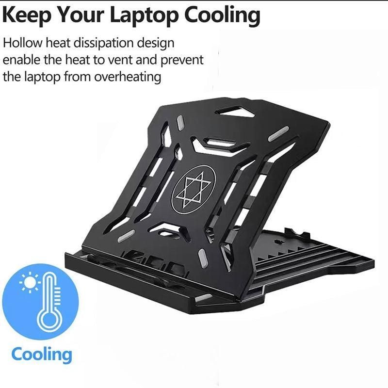 Adjustable Laptop Stand with 360-Degree Base for Desk Riser Home Office Holder - Black