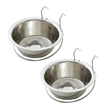 2PCS Pet Bowl Dog Food Cage Crate Water 13CM Hang-on Stainless Steel Metal Cat