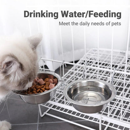 2PCS Pet Bowl Dog Food Cage Crate Water 13CM Hang-on Stainless Steel Metal Cat