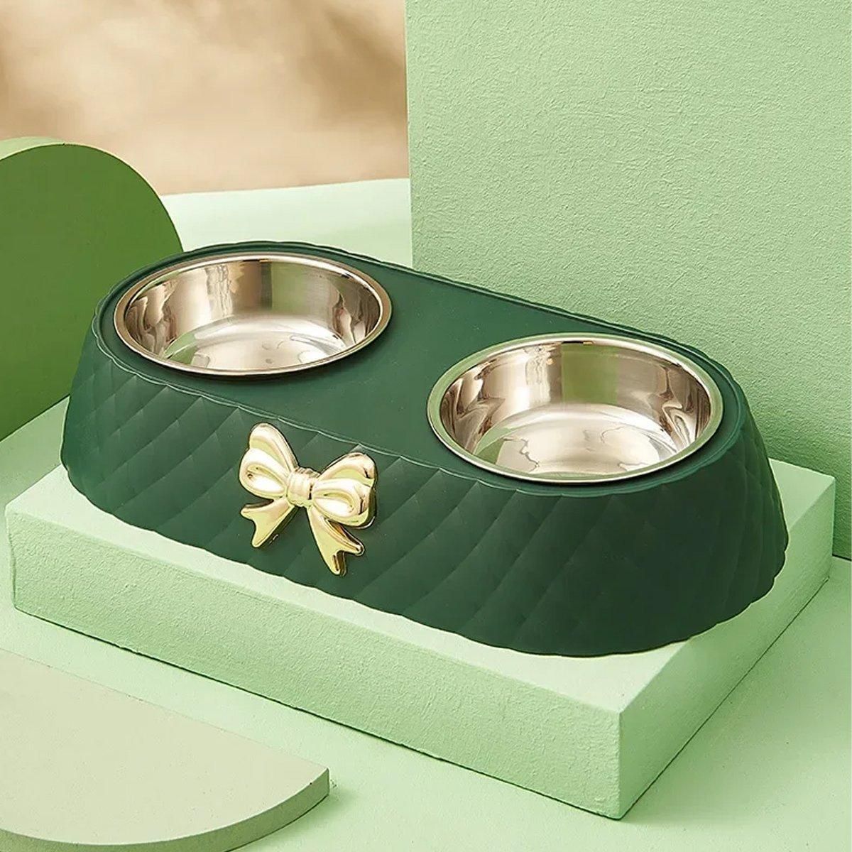 Stainless Steel Double Pet Bowl Non-Slip Anti-Knock Dog Cat Feeder Utensils - White