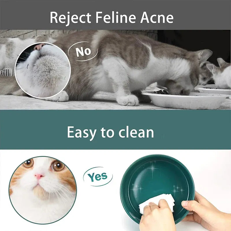 Ceramic Pet Bowl Double Cat Food Bowl Dog Water Bowl Feeding Drinking Bowl Set - Grey