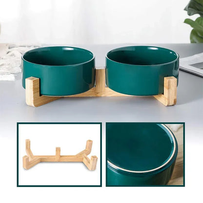 Ceramic Pet Bowl Double Cat Food Bowl Dog Water Bowl Feeding Drinking Bowl Set - Grey