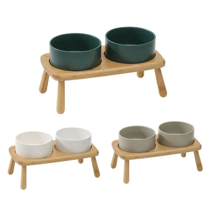 Ceramic Elevated Dog Bowl Anti-Slip Double Bowl for Small Medium Large Dogs - Grey