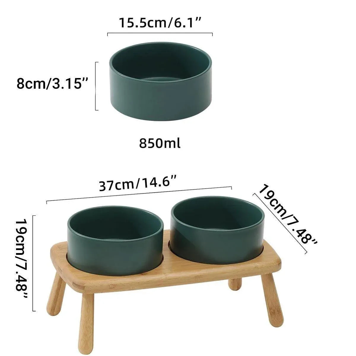Ceramic Elevated Dog Bowl Anti-Slip Double Bowl for Small Medium Large Dogs - Grey