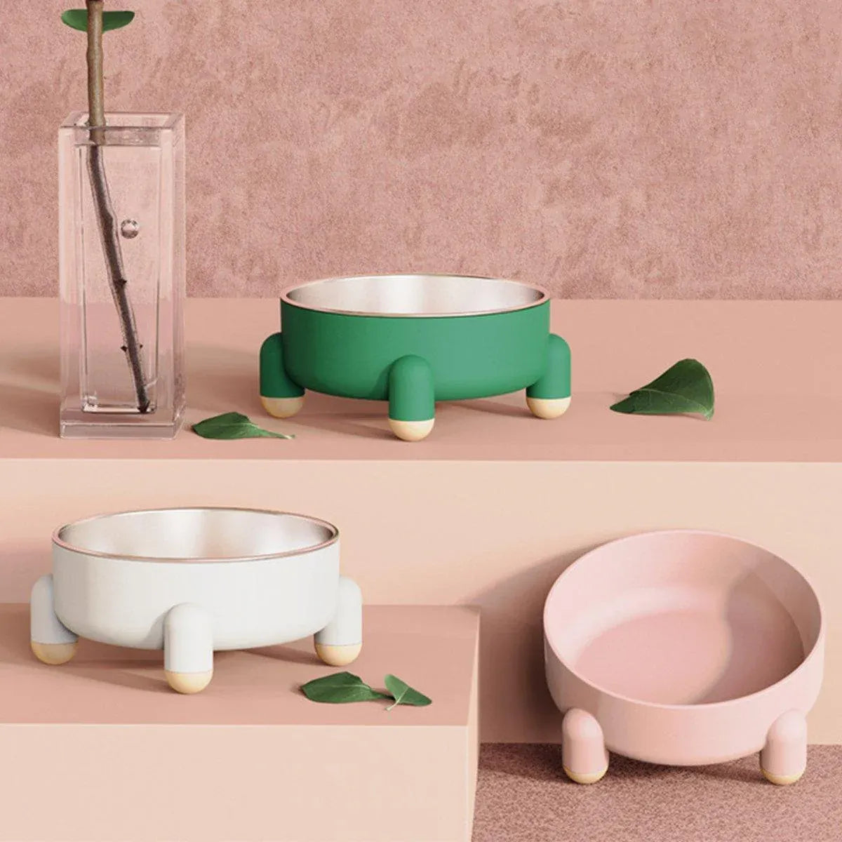 Anti-Tip Stainless Steel Dog Bowl Pet Basin for Dogs Cats Durable Feeding Dish - Pink