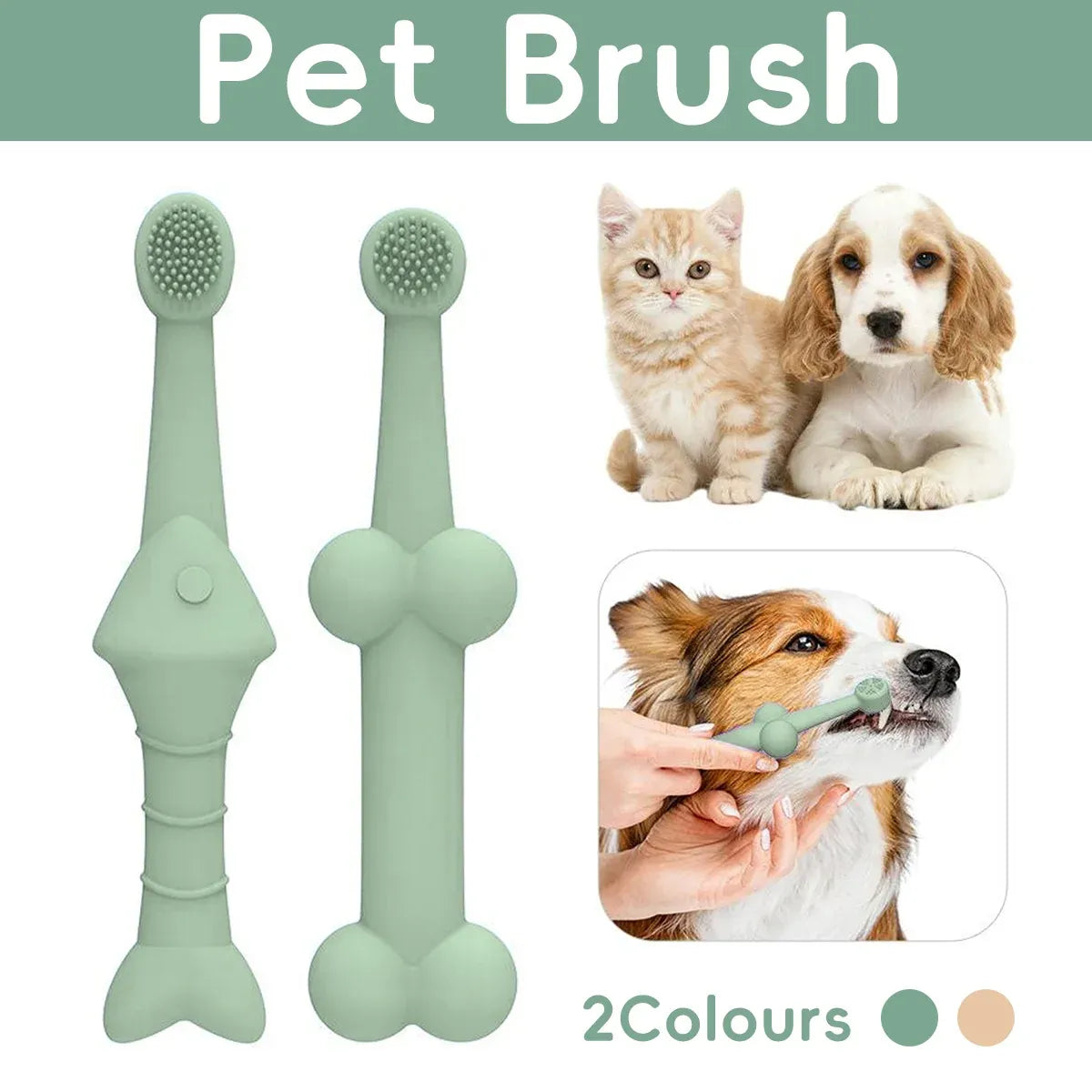 2PCS Pet Toothbrush Double for Dogs Cats Puppies Oral Hygiene Teeth Cleaning - Green