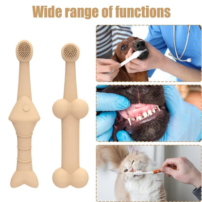 2PCS Pet Toothbrush Double for Dogs Cats Puppies Oral Hygiene Teeth Cleaning - Green