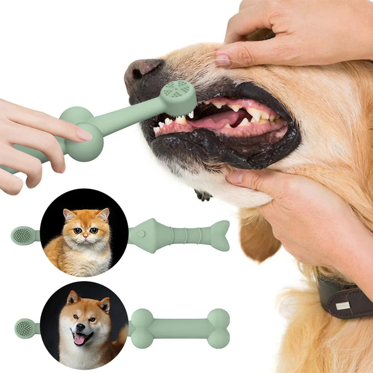 2PCS Pet Toothbrush Double for Dogs Cats Puppies Oral Hygiene Teeth Cleaning - Green