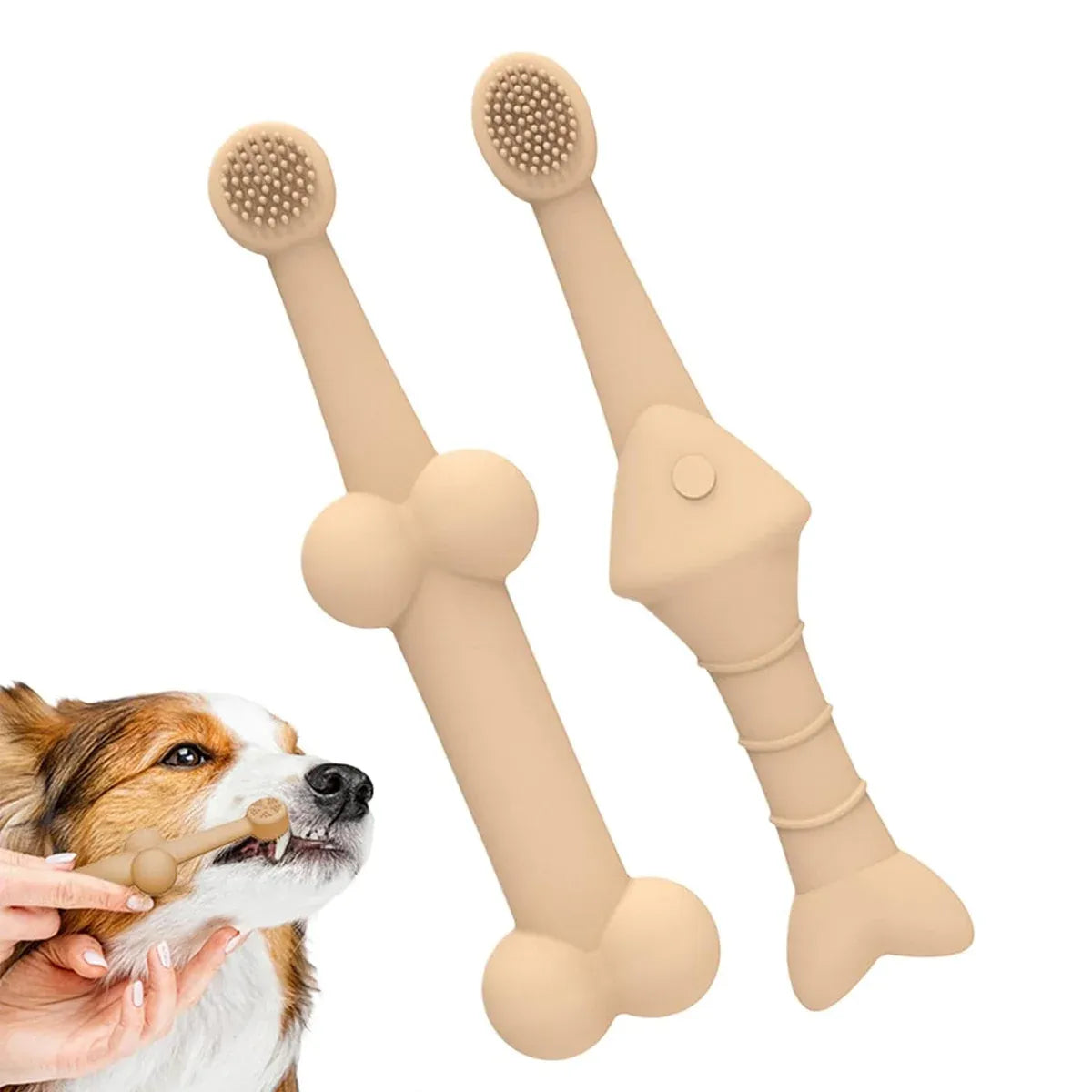 2PCS Pet Toothbrush Double for Dogs Cats Puppies Oral Hygiene Teeth Cleaning - Green