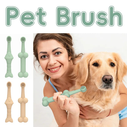 2PCS Pet Toothbrush Double for Dogs Cats Puppies Oral Hygiene Teeth Cleaning - Green