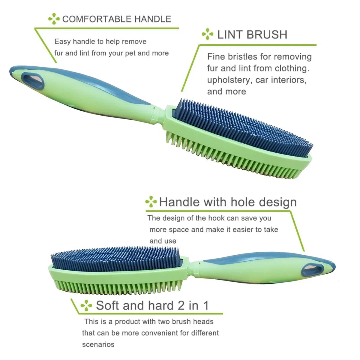Pet Hair Removal Brush Multi-functional Cleaning Brush For Dog Cat Dust Removal - Green