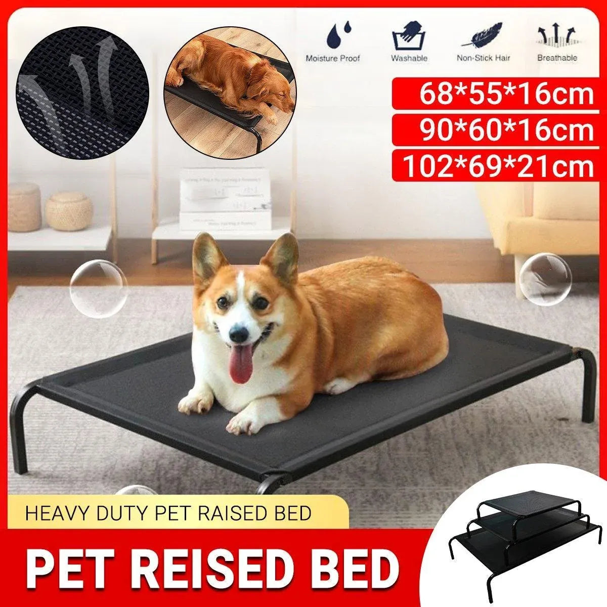 Heavy Duty Pet Raised Bed Elevated Trampoline Hammock Cat Dog Raised Deluxe - L