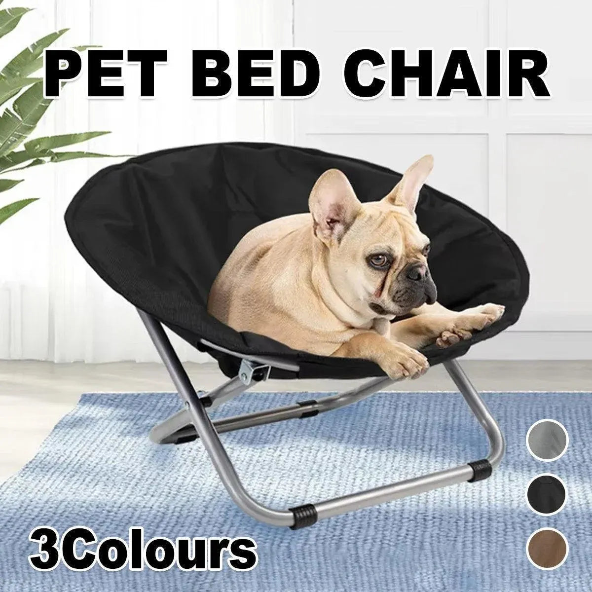 Folding Pet Bed Chair Portable Round Dog Bed Cat Bed Cushion for Pets Indoor Use - Black