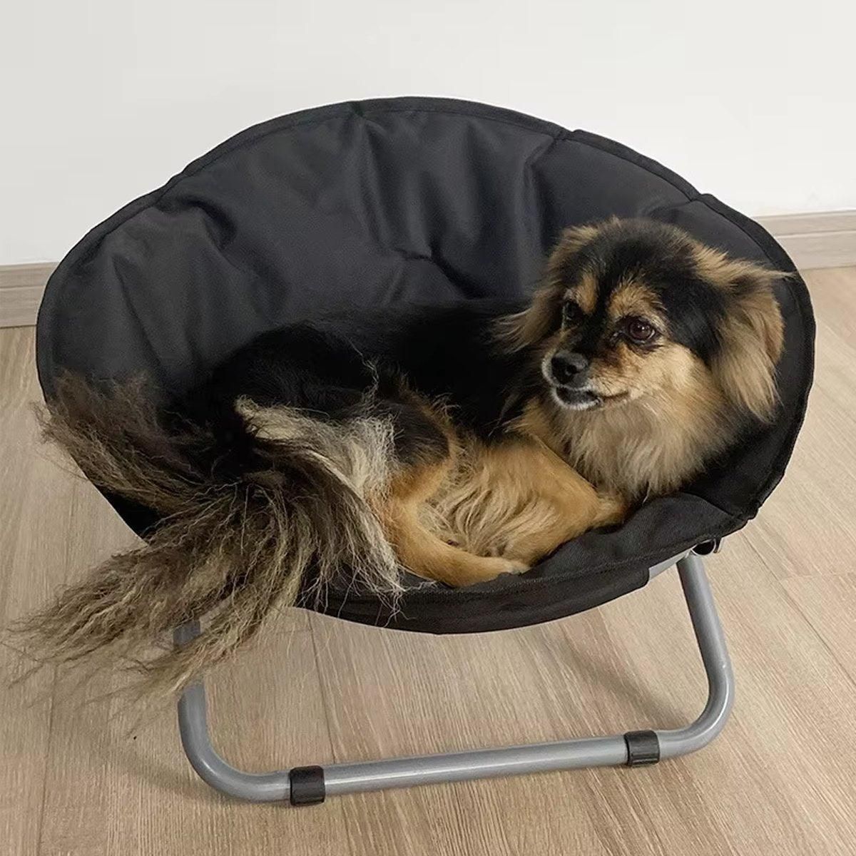 Folding Pet Bed Chair Portable Round Dog Bed Cat Bed Cushion for Pets Indoor Use - Black