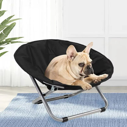 Folding Pet Bed Chair Portable Round Dog Bed Cat Bed Cushion for Pets Indoor Use - Black