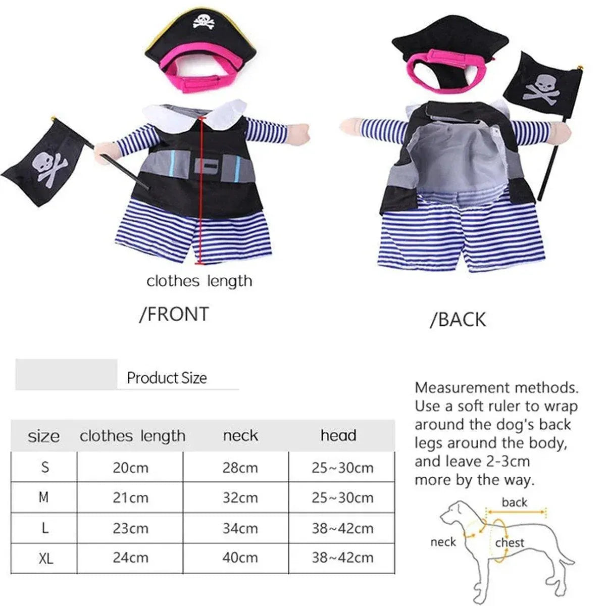 Halloween Dog Costume Pet Accessories Funny Dress Up for Small Medium Dogs - New Pirate-S