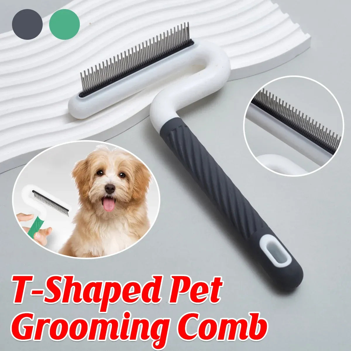 T Type Pet Grooming Rake Comb Stainless Steel for Dogs Cats Hair Length Control - Green