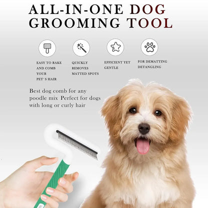 T Type Pet Grooming Rake Comb Stainless Steel for Dogs Cats Hair Length Control - Green