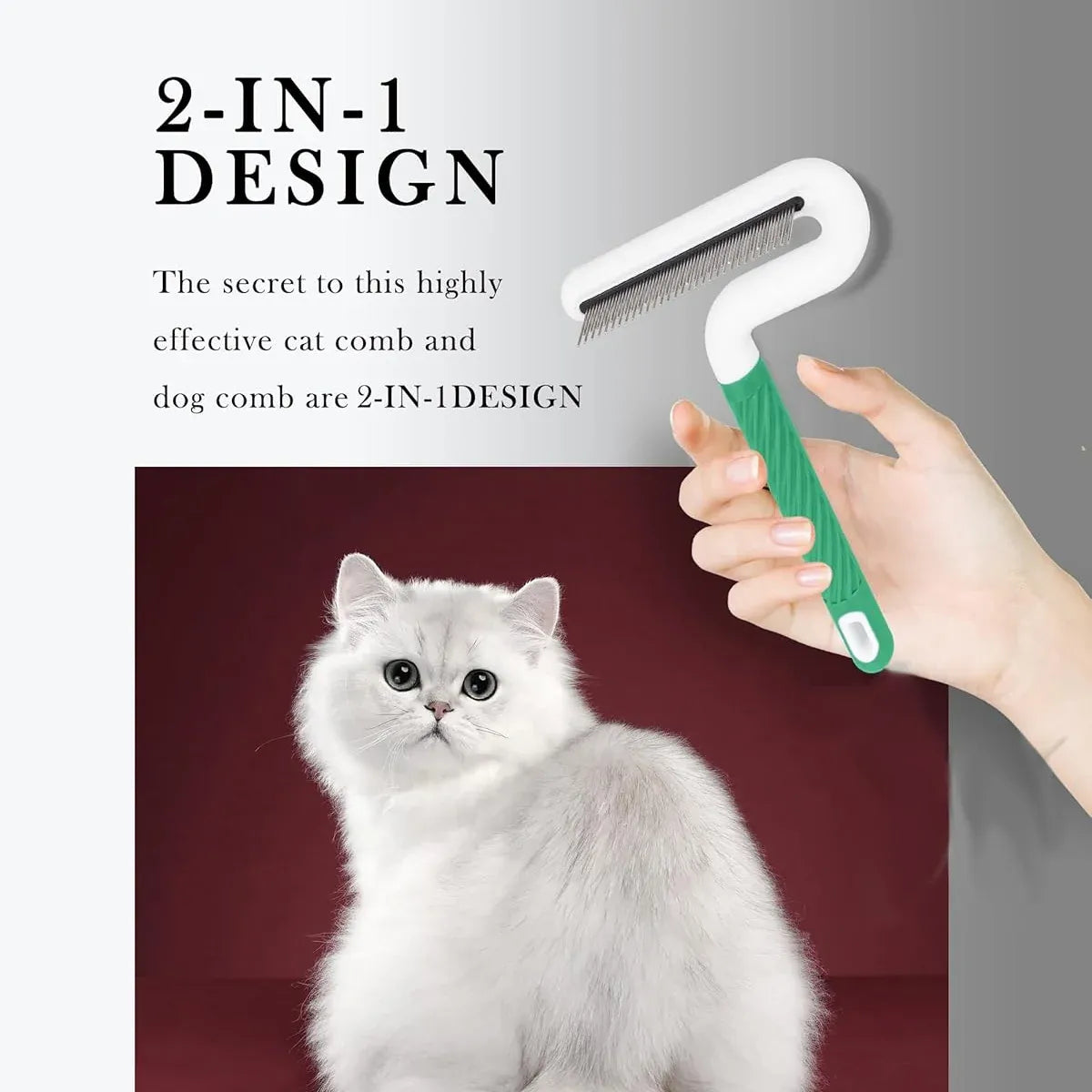 T Type Pet Grooming Rake Comb Stainless Steel for Dogs Cats Hair Length Control - Grey