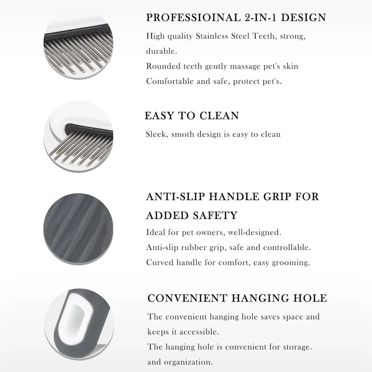 T Type Pet Grooming Rake Comb Stainless Steel for Dogs Cats Hair Length Control - Grey
