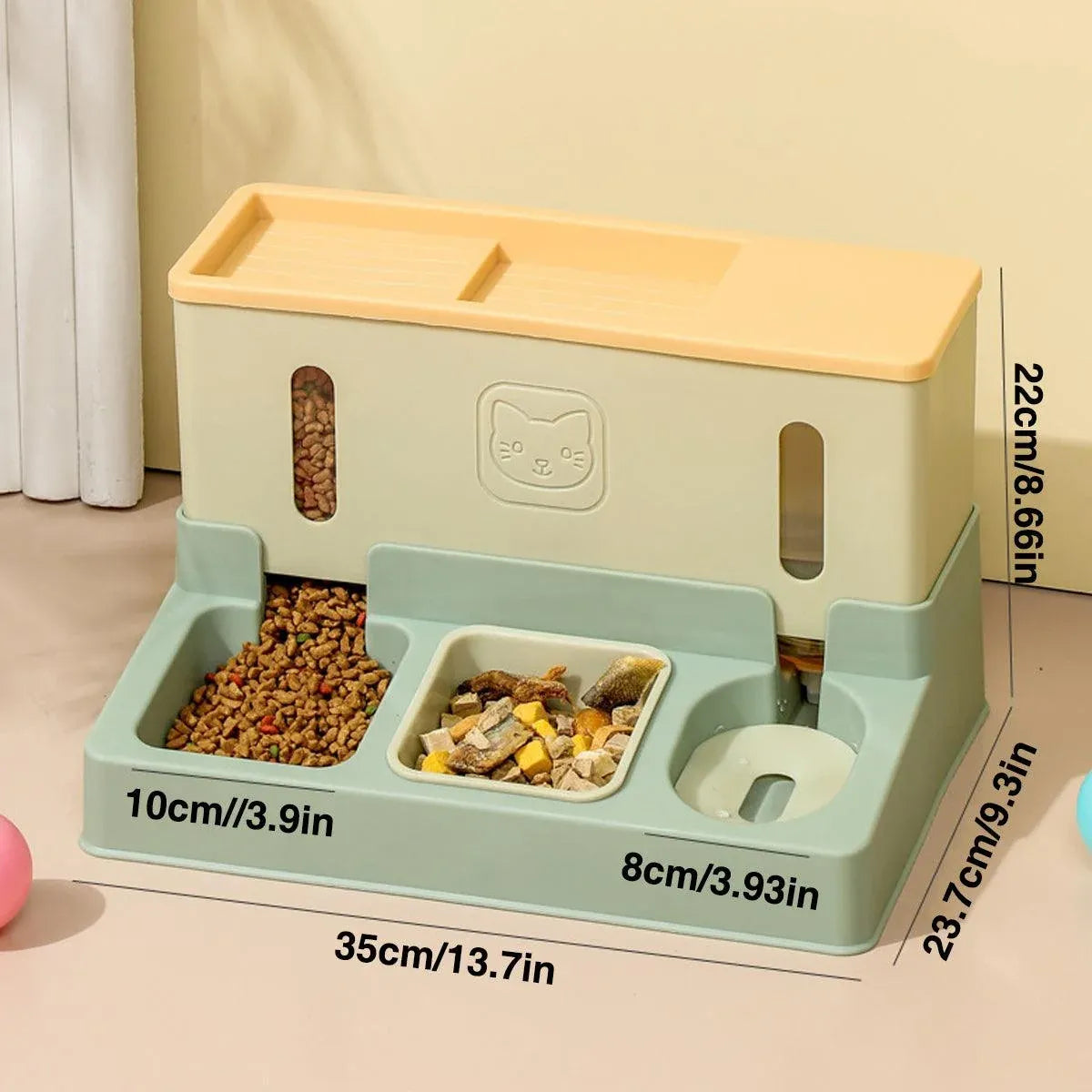All in One Pet Feeding Bowl Cat Dog Water and Food Feeder Automatic Dispenser - Blue