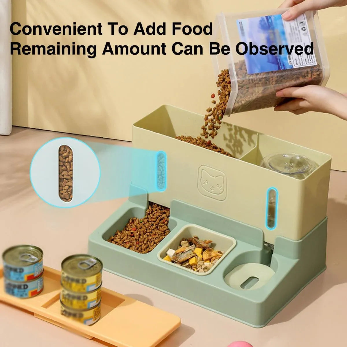 All in One Pet Feeding Bowl Cat Dog Water and Food Feeder Automatic Dispenser - Blue